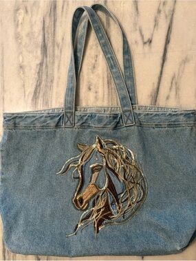 #DG2 By Diane Gilman Women's Embroidered Horse Denim Tote